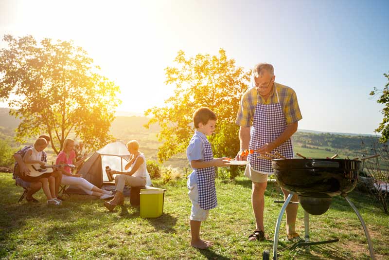 bbq beside caravan