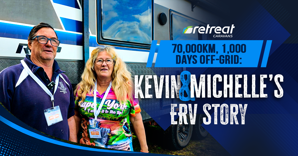 Kevin and Michelle with their Retreat ERV after travelling 70,000 kilometres around Australia and spending approximately 1,000 days off-grid.
